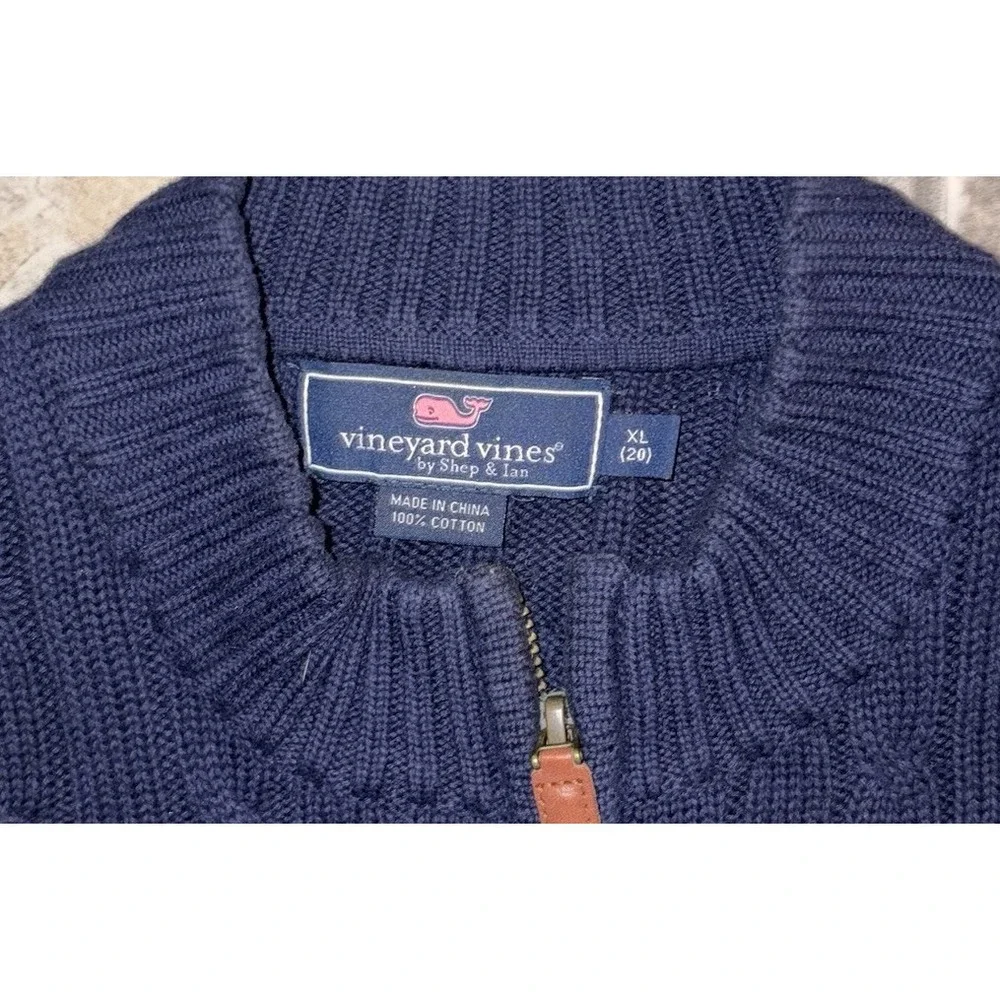 Boys Vineyard Vines 1/4 Zip Cable Knit Sweater XL‎ 20 Youth Kids Navy Blue